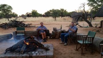 Clients relaxing around the firepit