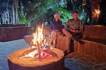 Fireplace outside couples lodge