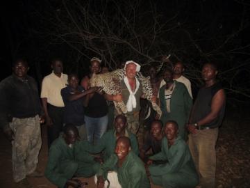 Leopard celebration in camp