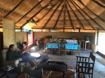 Dining area in thatched camp in Zimbabwe